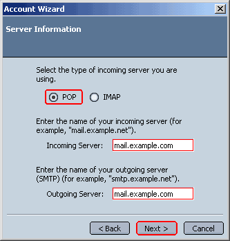 Mail servers window